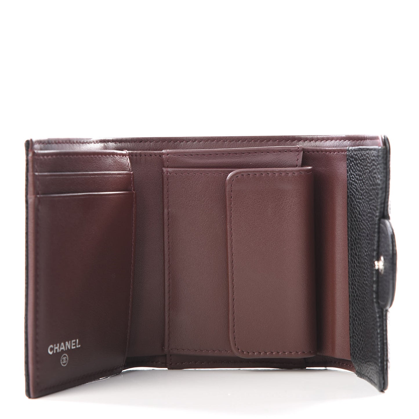 Caviar Chevron Quilted Compact Flap Wallet Black