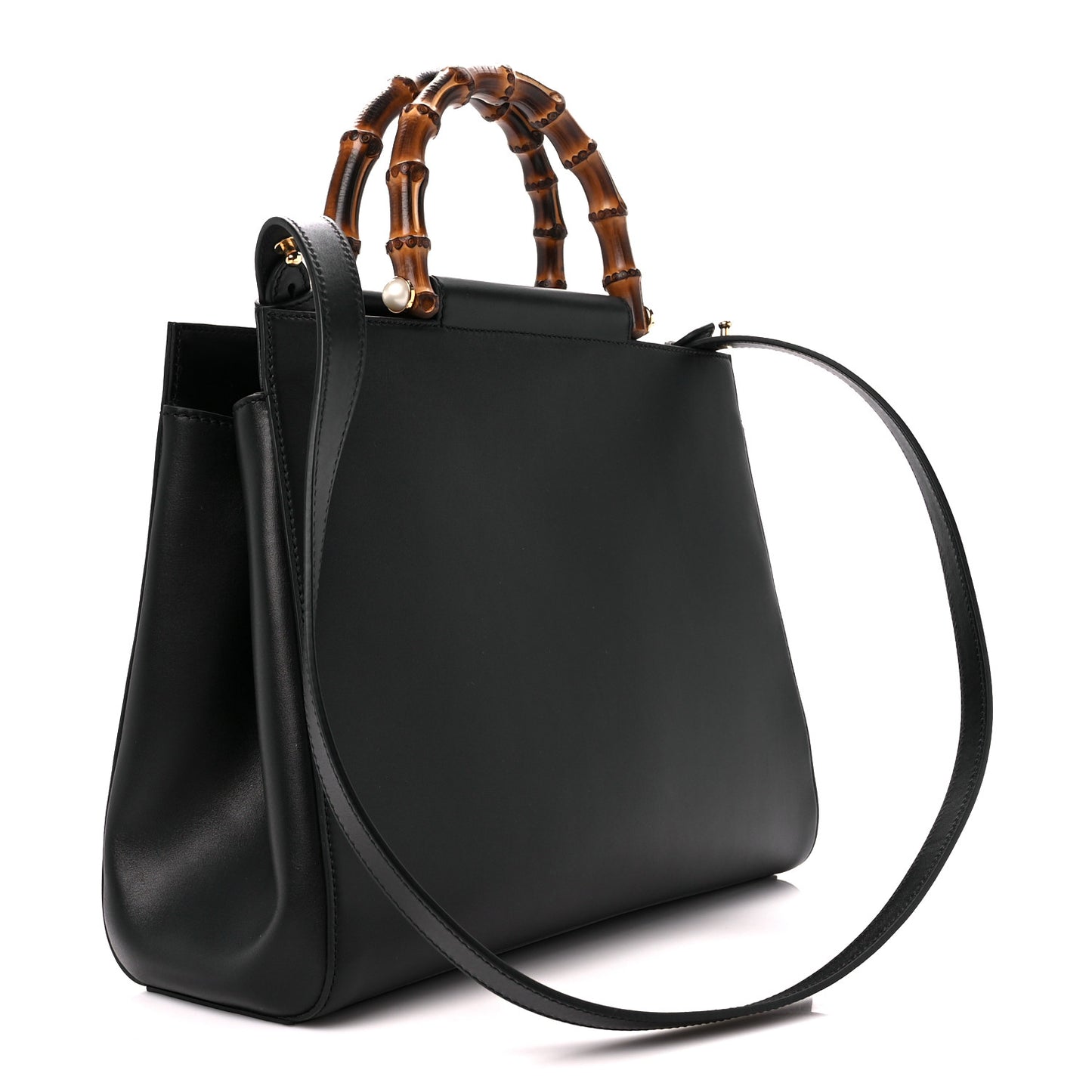Nappa Bamboo Medium Nymphaea Top Handle Bag Black