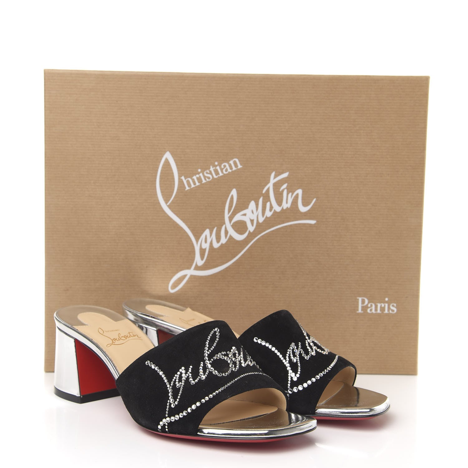 Christian Louboutin Veau Velours Specchio Dear Home 55 Slide Sandals 35.5 Black Crystal 8 of 8