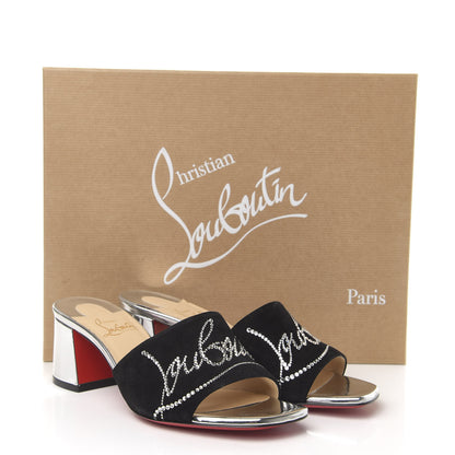 Christian Louboutin Veau Velours Specchio Dear Home 55 Slide Sandals 35.5 Black Crystal 8 of 8