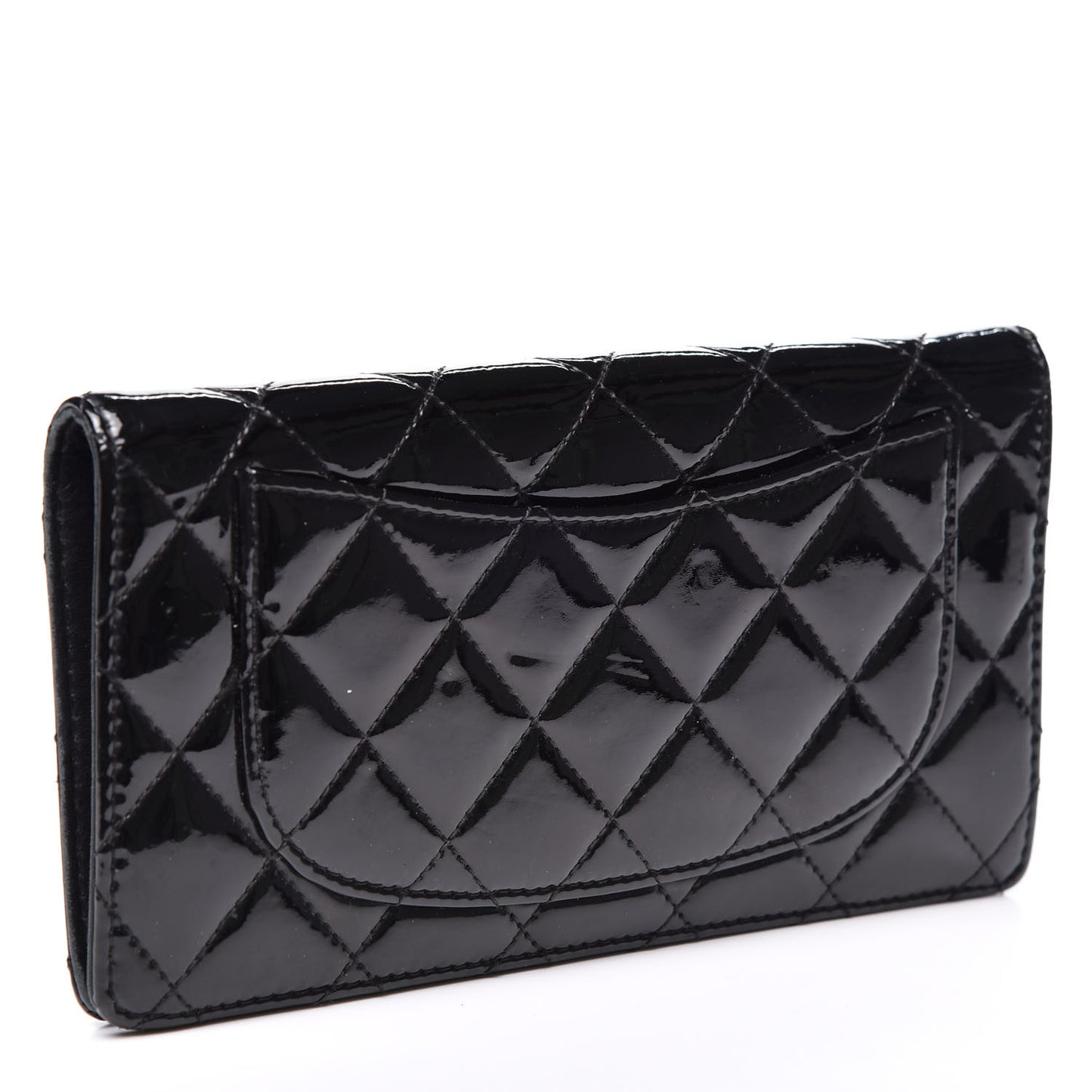 Patent Calfskin Quilted Yen Wallet Black
