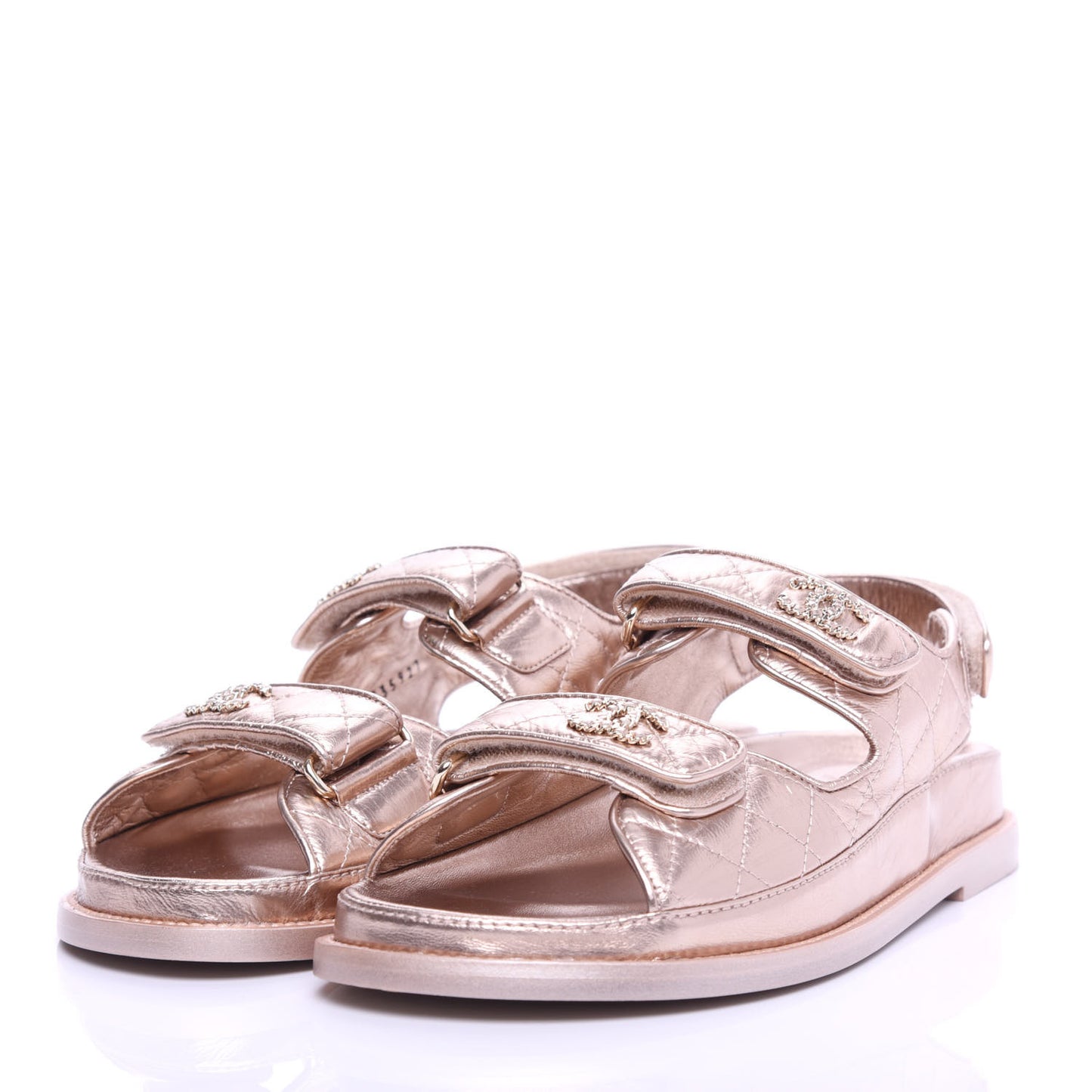 Iridescent Lambskin Quilted Velcro Dad Sandals 38 Light Bronze