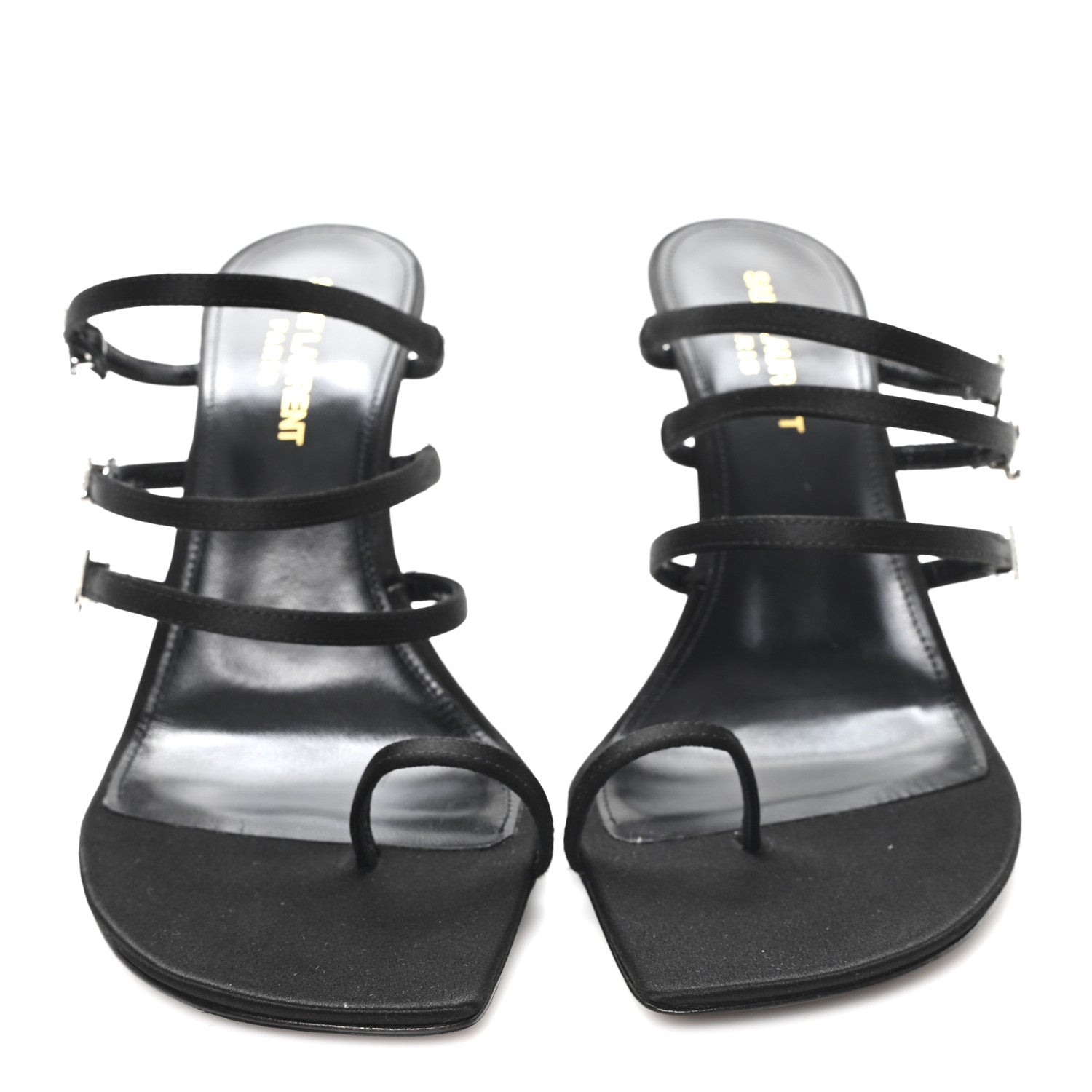 Saint Laurent Crepe Satin Crystal Logo Jerry 110 Ankle Strap Sandals 38.5 Black 3 of 8