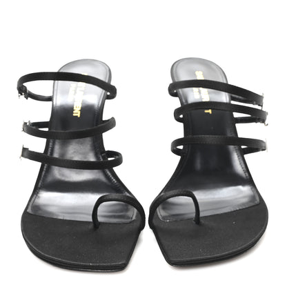 Saint Laurent Crepe Satin Crystal Logo Jerry 110 Ankle Strap Sandals 38.5 Black 3 of 8