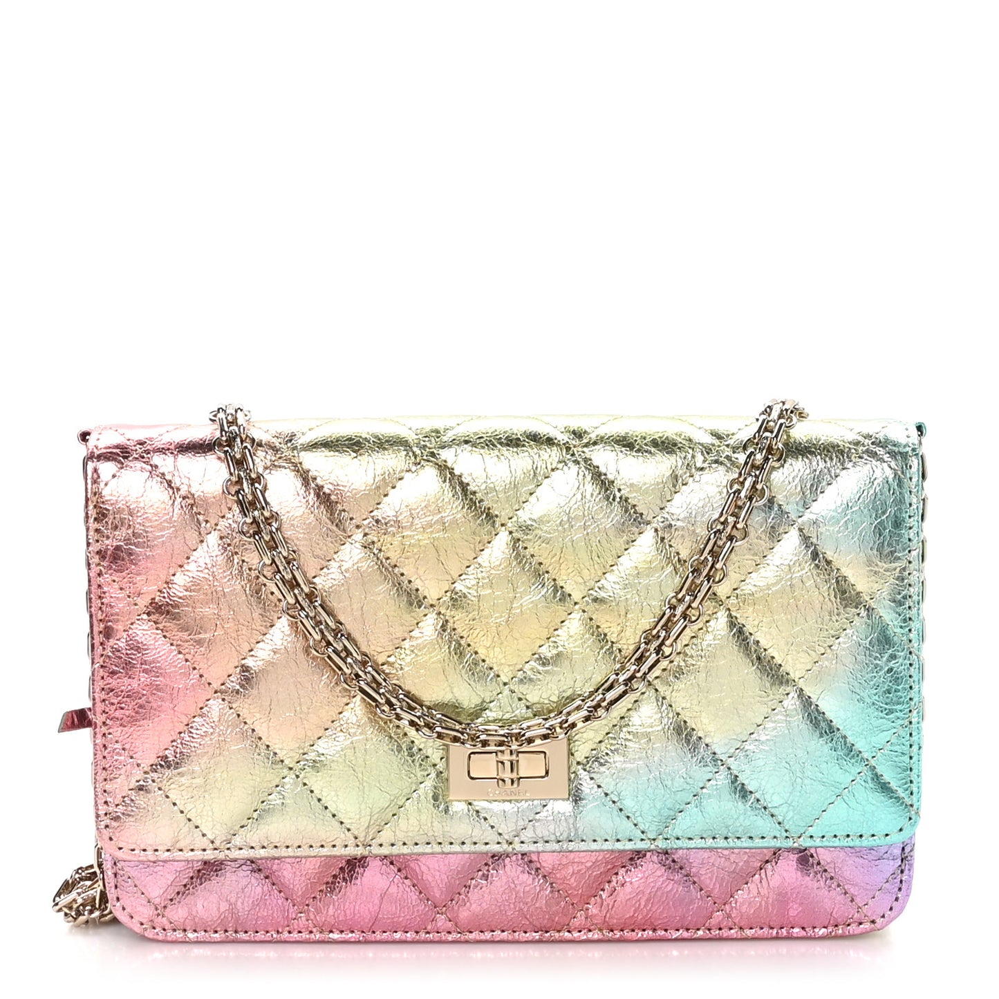 Metallic Goatskin Quilted 2.55 Reissue Wallet on Chain WOC Multicolor