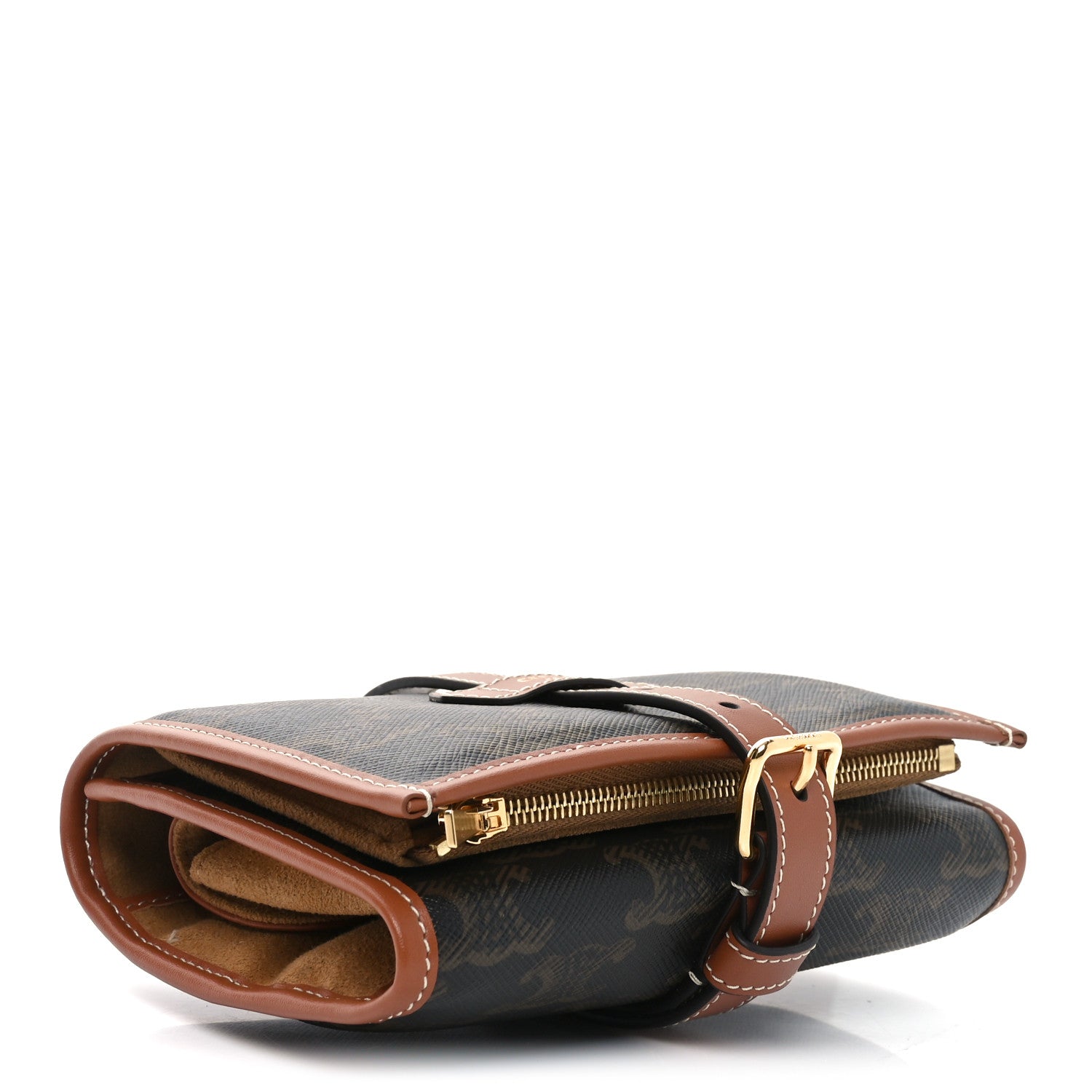 Celine Triomphe Canvas Calfskin Jewelry Pouch Tan 4 of 6