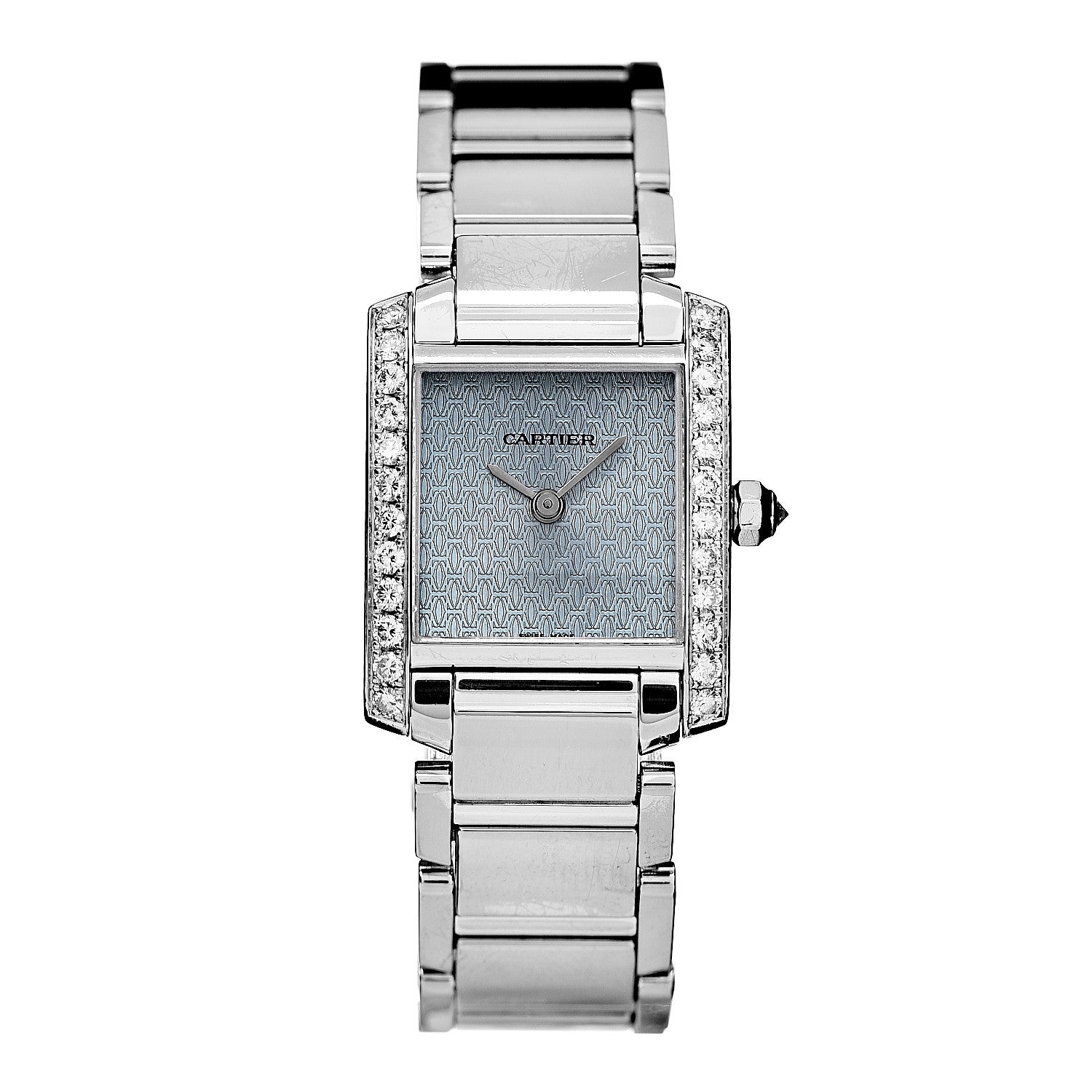 Cartier 18K White Gold Diamond 20mm Tank Francaise Quartz Watch Blue 1 of 7