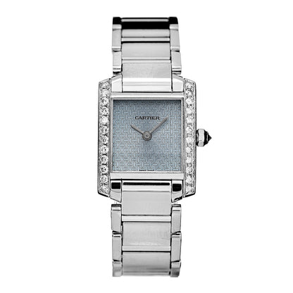 Cartier 18K White Gold Diamond 20mm Tank Francaise Quartz Watch Blue 1 of 7