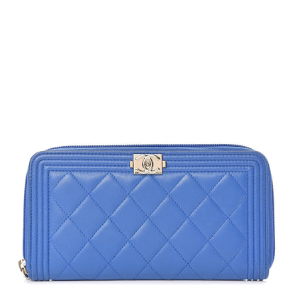 Chanel Lambskin Quilted Boy Zip Around Wallet Blue 1 of 10