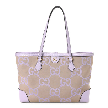 Gucci Monogram Jumbo GG Textured Dollar Calfskin Medium Ophidia Shopping Tote Beige Lapis 1 of 10