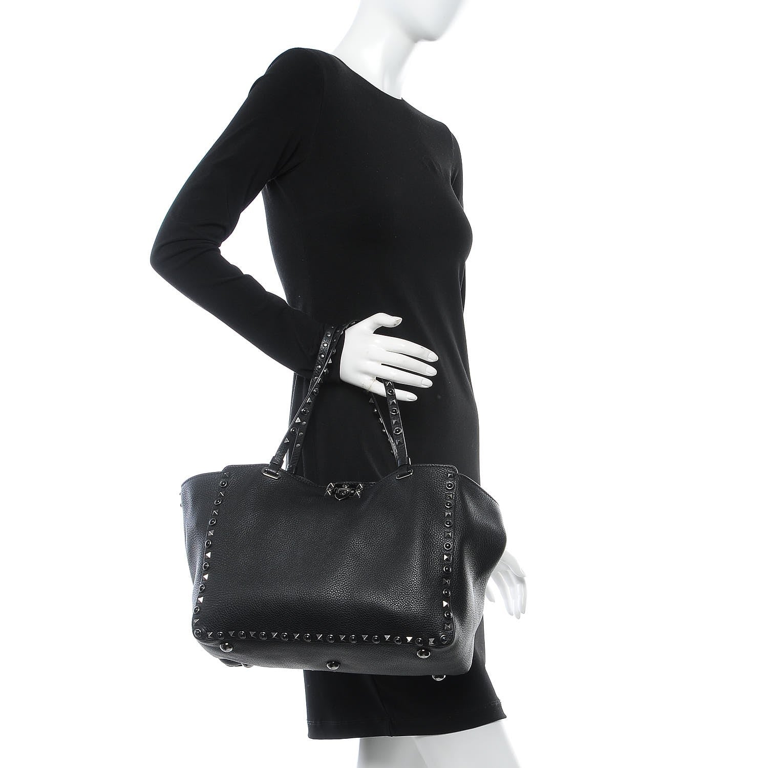 Valentino Garavani Grained Calfskin Onyx Medium Rockstud Rolling Tote Black 2 of 8