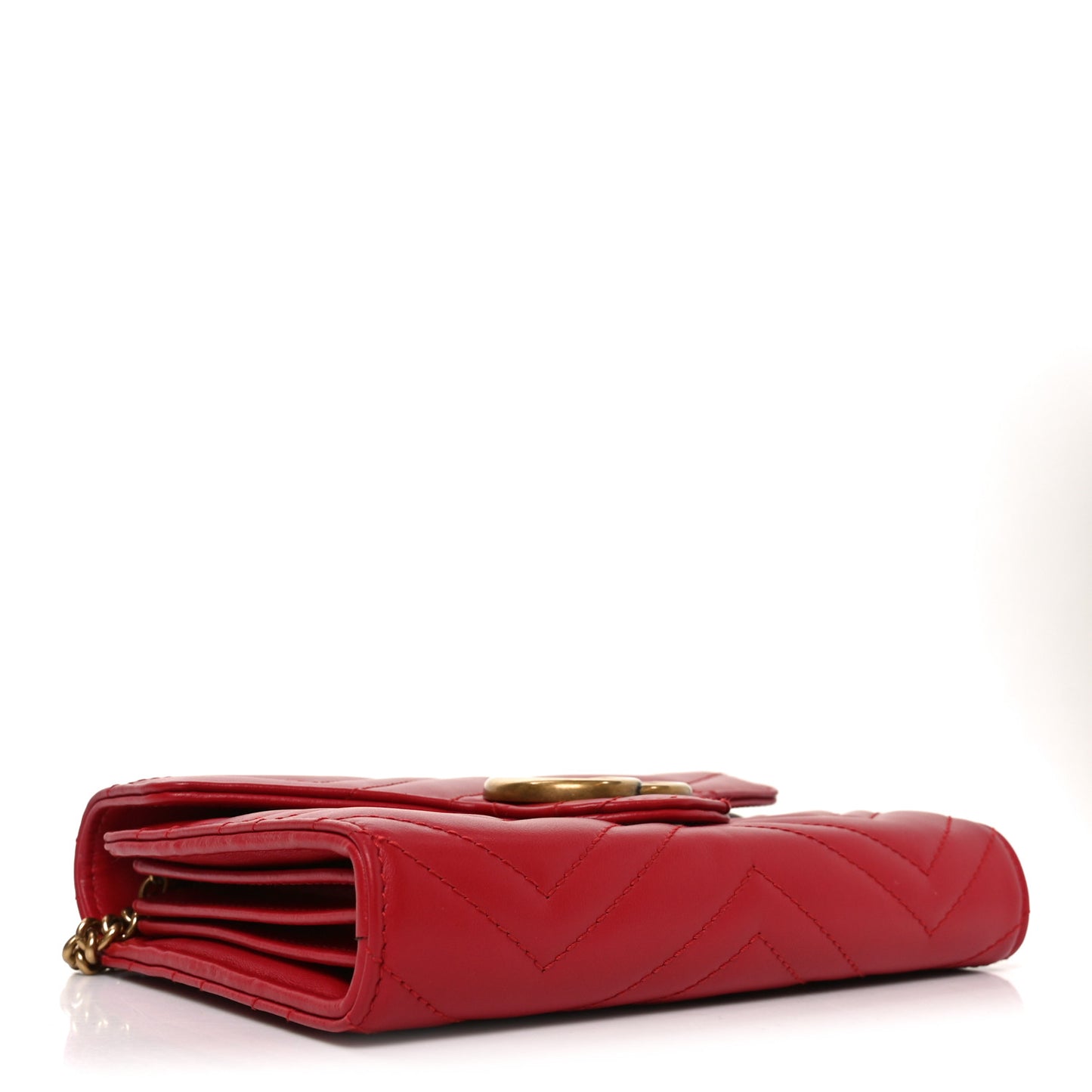 Calfskin Matelasse GG Marmont Chain Wallet Hibiscus Red