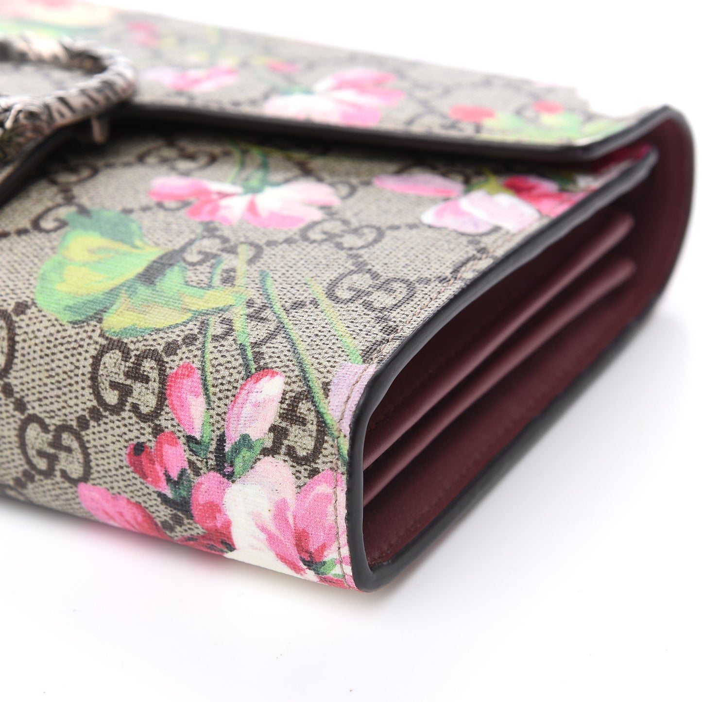 GG Supreme Monogram Blooms Mini Dionysus Chain Wallet Beige Multicolor Dry Rose