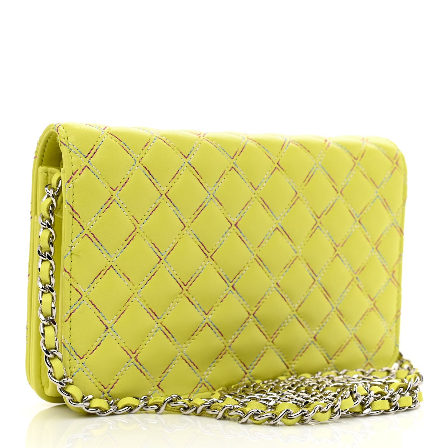 Lambskin Stitched Pop Stitches Wallet On Chain WOC Yellow
