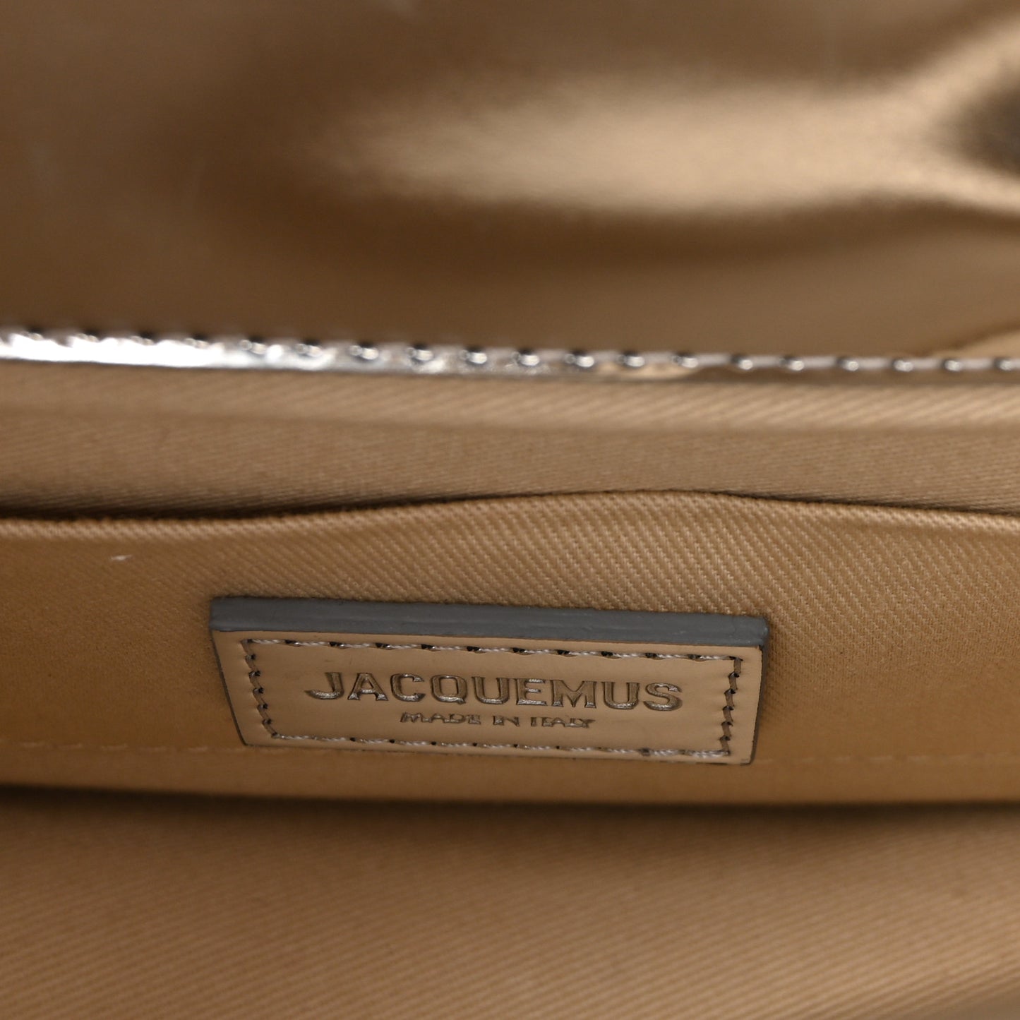 Metallic Patent Calfskin La Pochette Rond Carre Silver