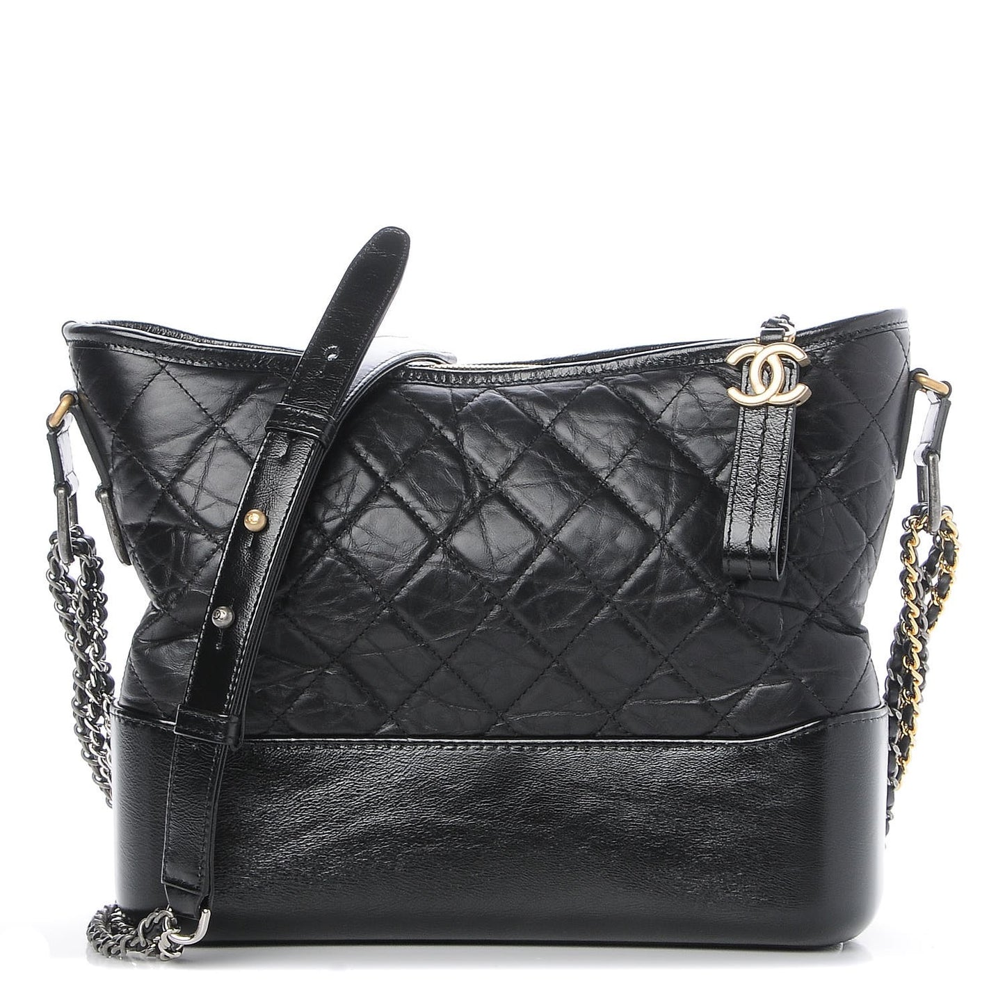 Aged Calfskin Quilted Medium Gabrielle Hobo Black