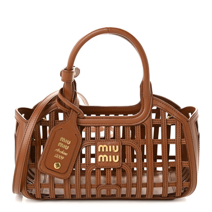 Miu Miu Calfskin Logo Basket Bag Cognac 1 of 11