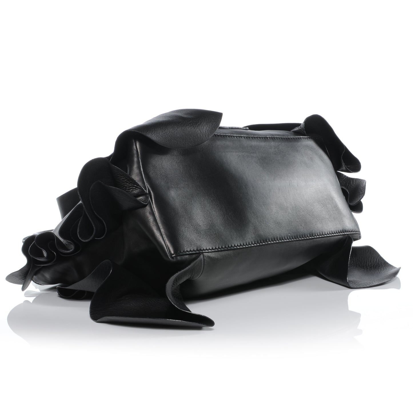 Nappa Leather Ruffled Hobo Black