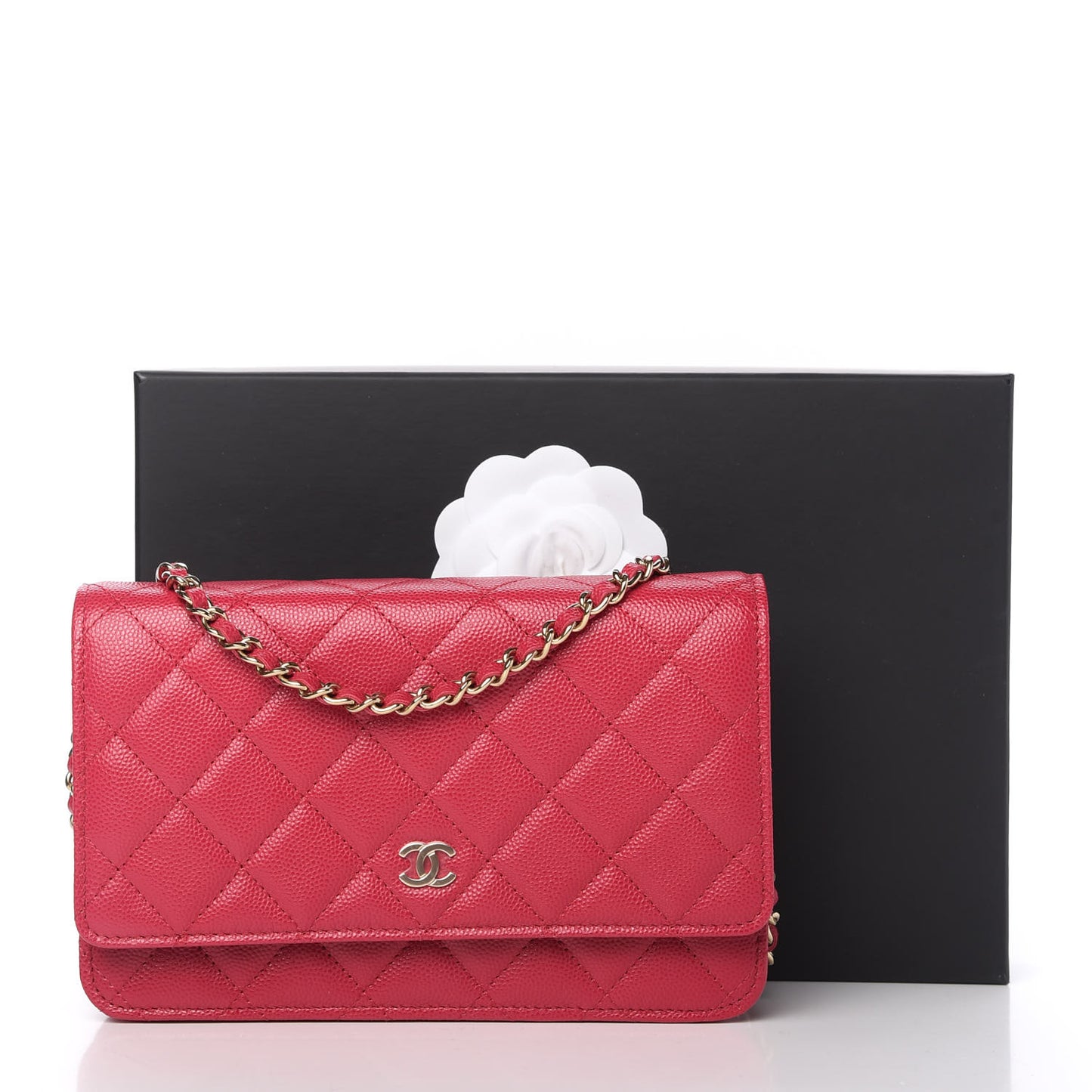Caviar Quilted Wallet On Chain WOC Dark Pink
