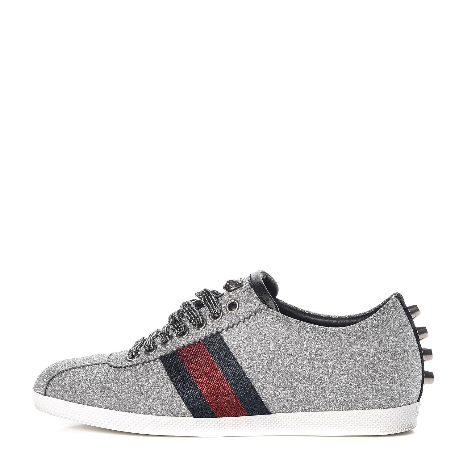 Gucci Glitter Fabric Studded Web Womens Sneakers 36 Silver 1 of 13