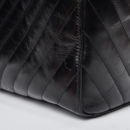 Chanel Glazed Calfskin Chevron Quilted Shopper Tote Black 11 of 15