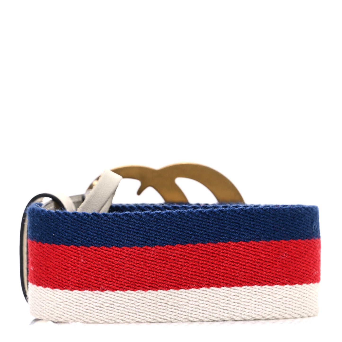 Nylon Calfskin Sylvie Web Double G 40mm Belt 85 34 Mystic White Hibiscus Red Maritime