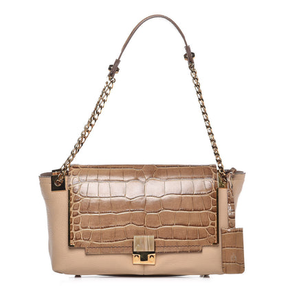 Lanvin Croc Calfskin Embossed New Partition Shoulder Bag Taupe 1 of 7
