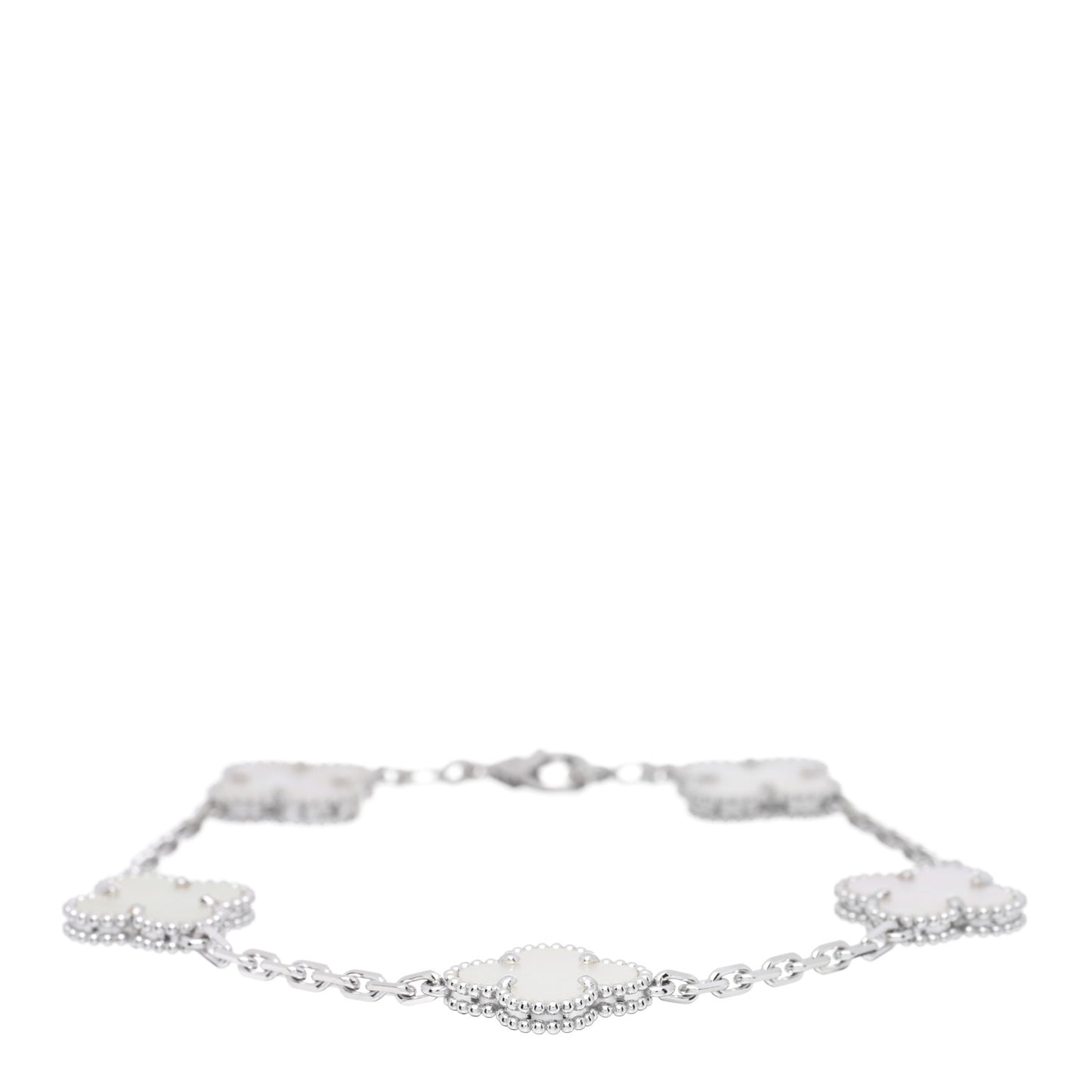 18K White Gold Mother of Pearl 5 Motifs Vintage Alhambra Bracelet