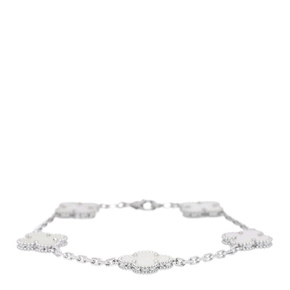Van Cleef & Arpels 18K White Gold Mother of Pearl 5 Motifs Vintage Alhambra Bracelet 1 of 4