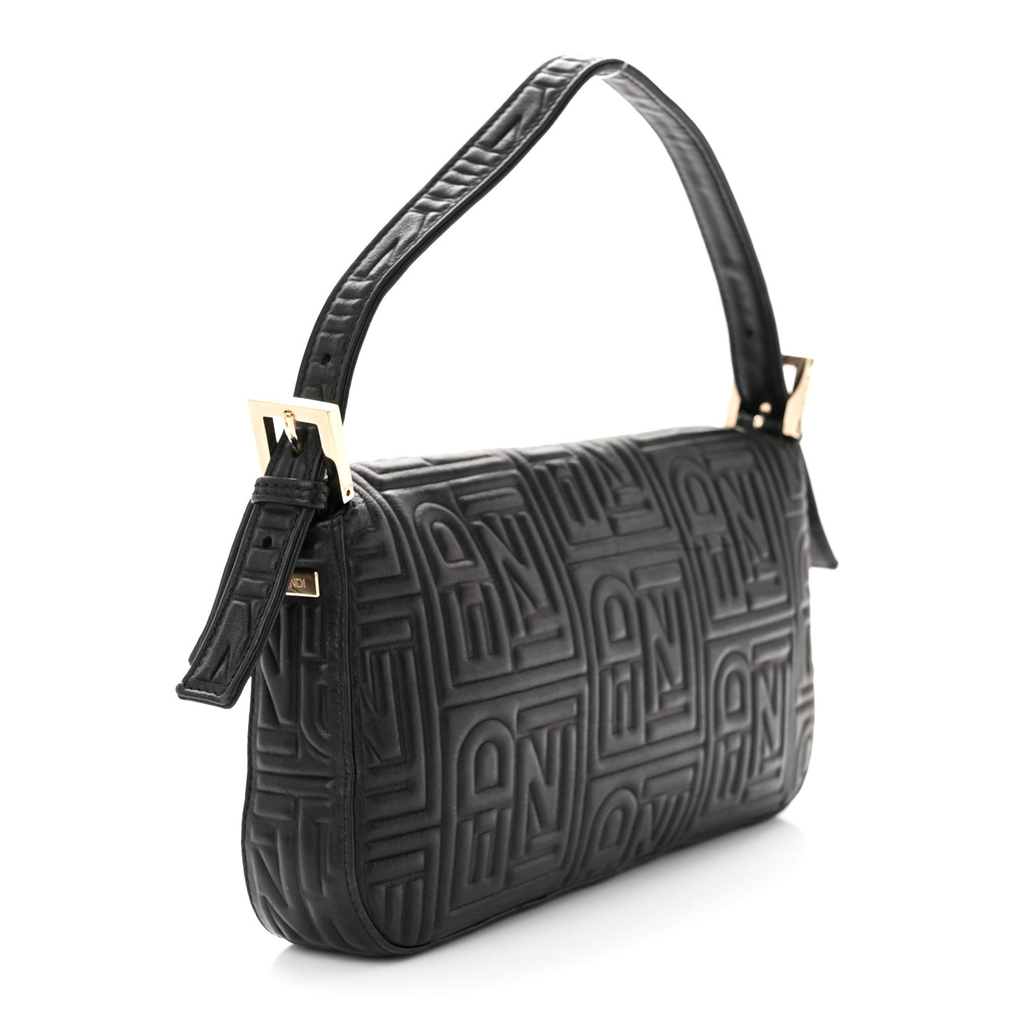 Nappa Logo Embossed Baguette Black