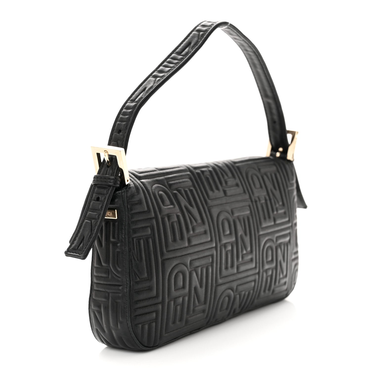Fendi Nappa Logo Embossed Baguette Black 3 of 10