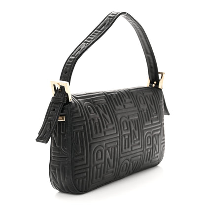 Fendi Nappa Logo Embossed Baguette Black 3 of 10