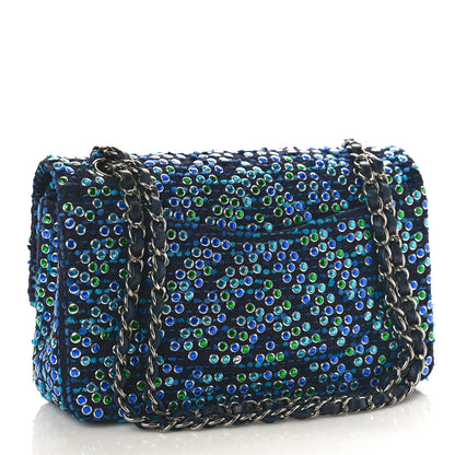Chanel Tweed Crystal Quilted Embroidered Medium Double Flap Navy 3 of 9