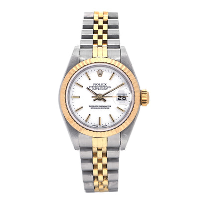 Rolex Stainless Steel 18K Yellow Gold 26mm Oyster Perpetual Datejust Watch White 79173 1 of 6