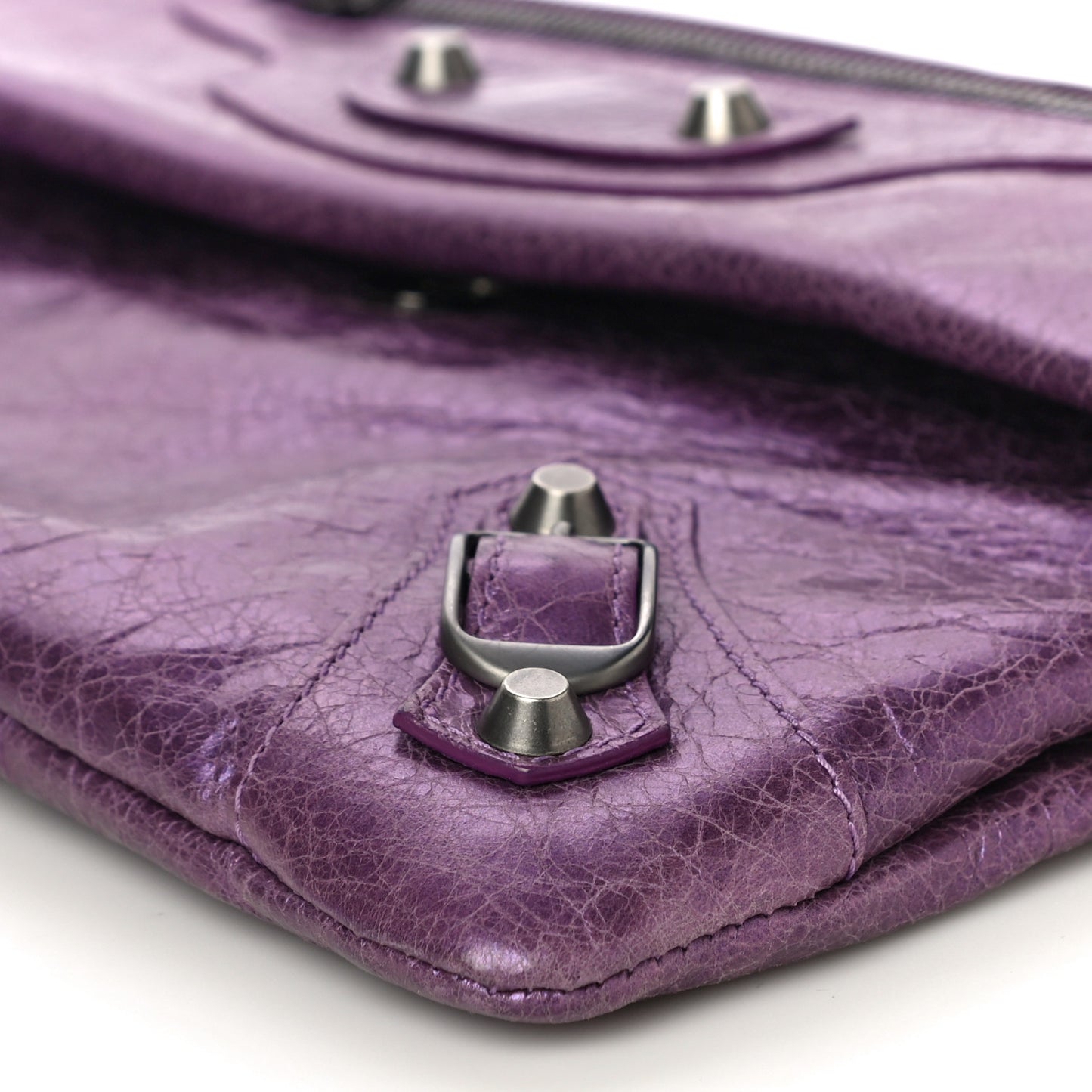 Agneau Classic Hardware Envelope Clutch Metallic Purple