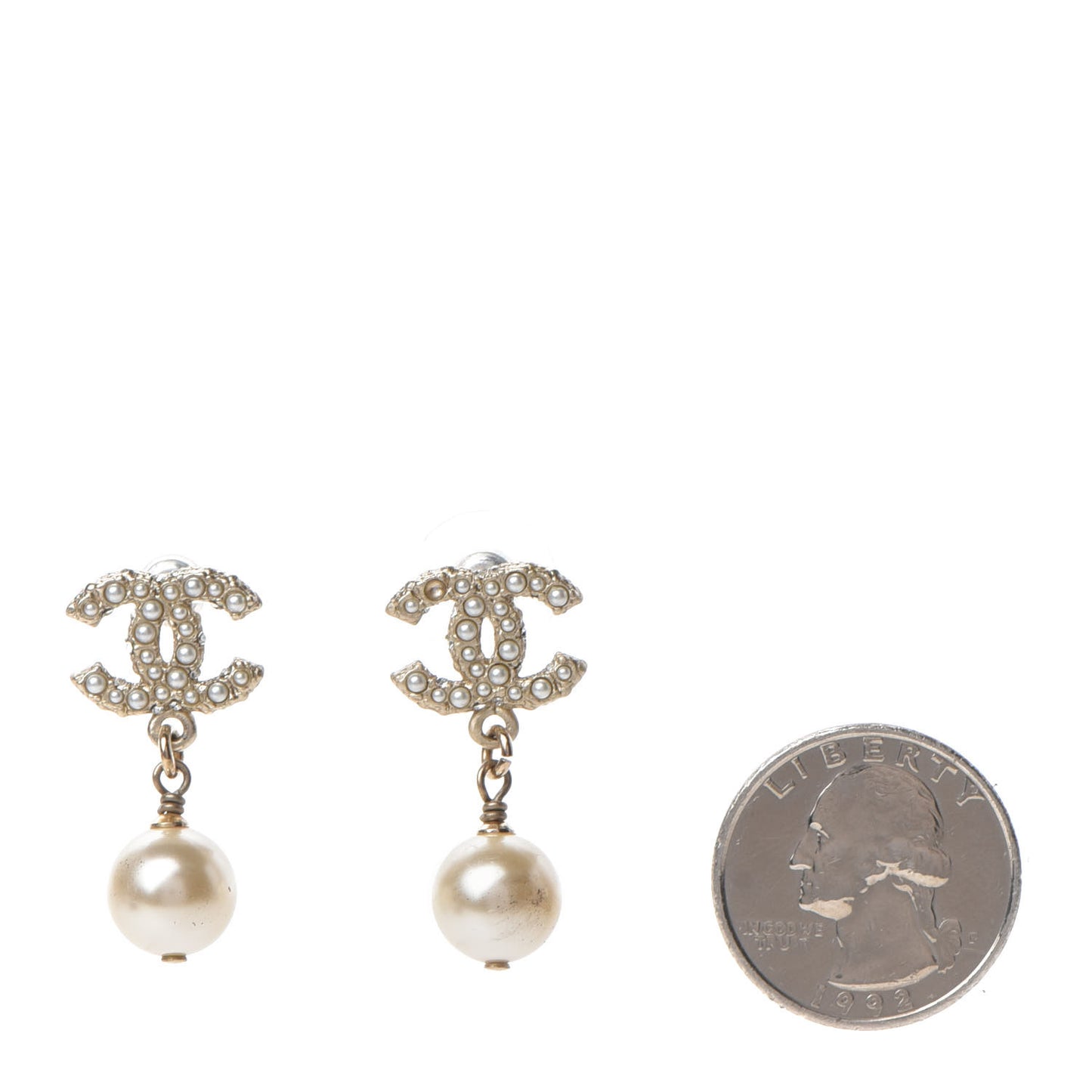 Pearl Crystal CC Drop Earrings Gold