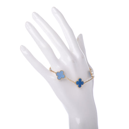 Van Cleef & Arpels 18K Yellow Gold Blue Agate 5 Motifs Vintage Alhambra Bracelet 2 of 6
