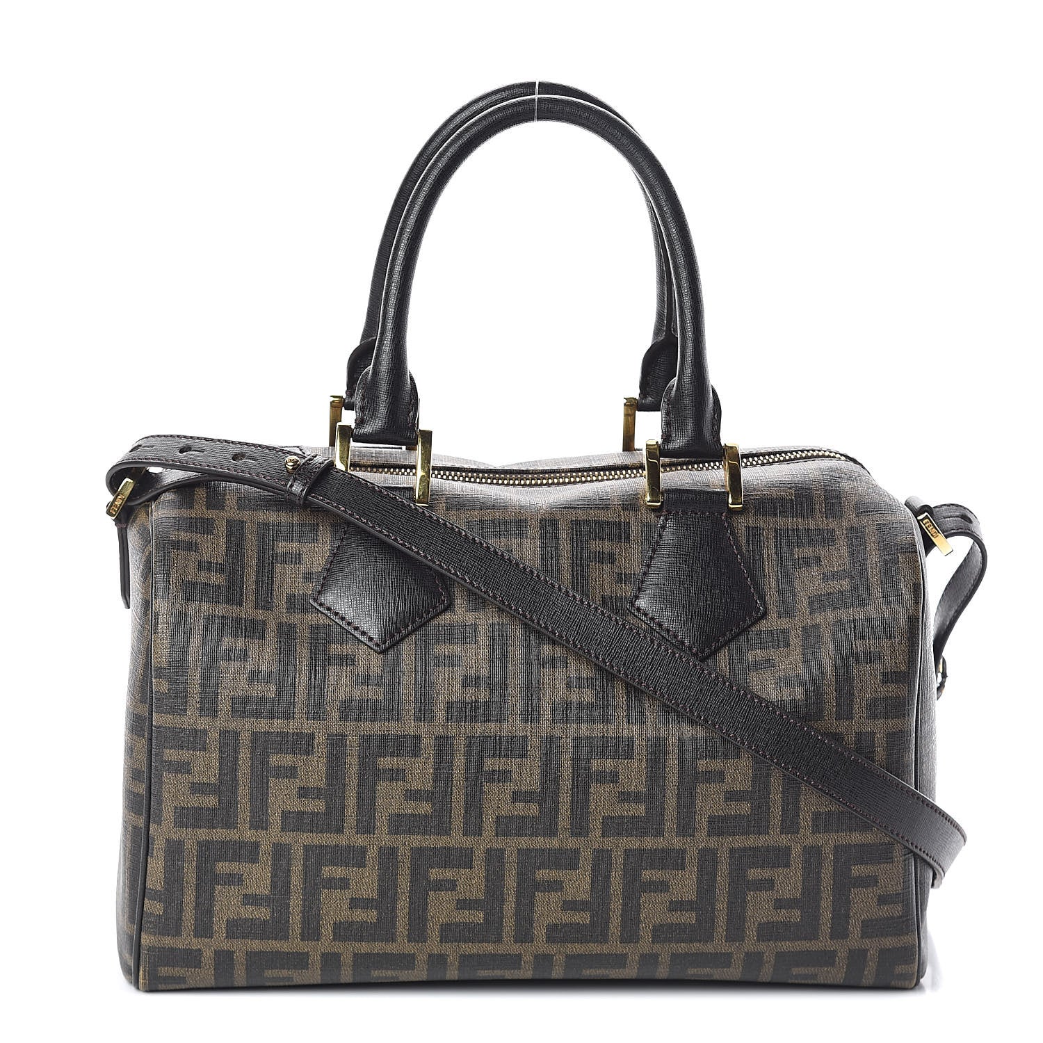 Fendi Zucca Spalmati Vitello Elite Medium Convertible Boston Satchel Tobacco Ebano 1 of 9