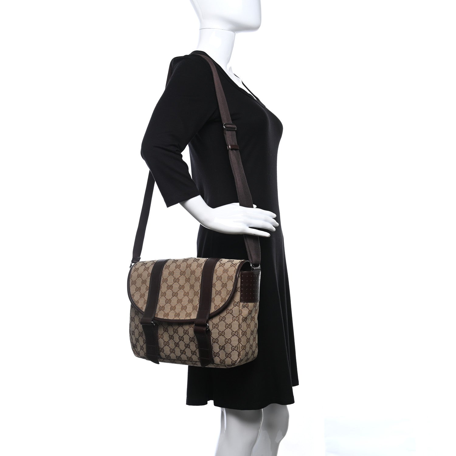 Gucci Monogram Medium Double Buckle Flap Messenger Bag Beige Dark Brown 2 of 8