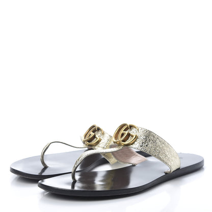 Gucci Nappa Silk Galassia GG Marmont Thong Flat Sandals 38.5 Platino 3 of 13