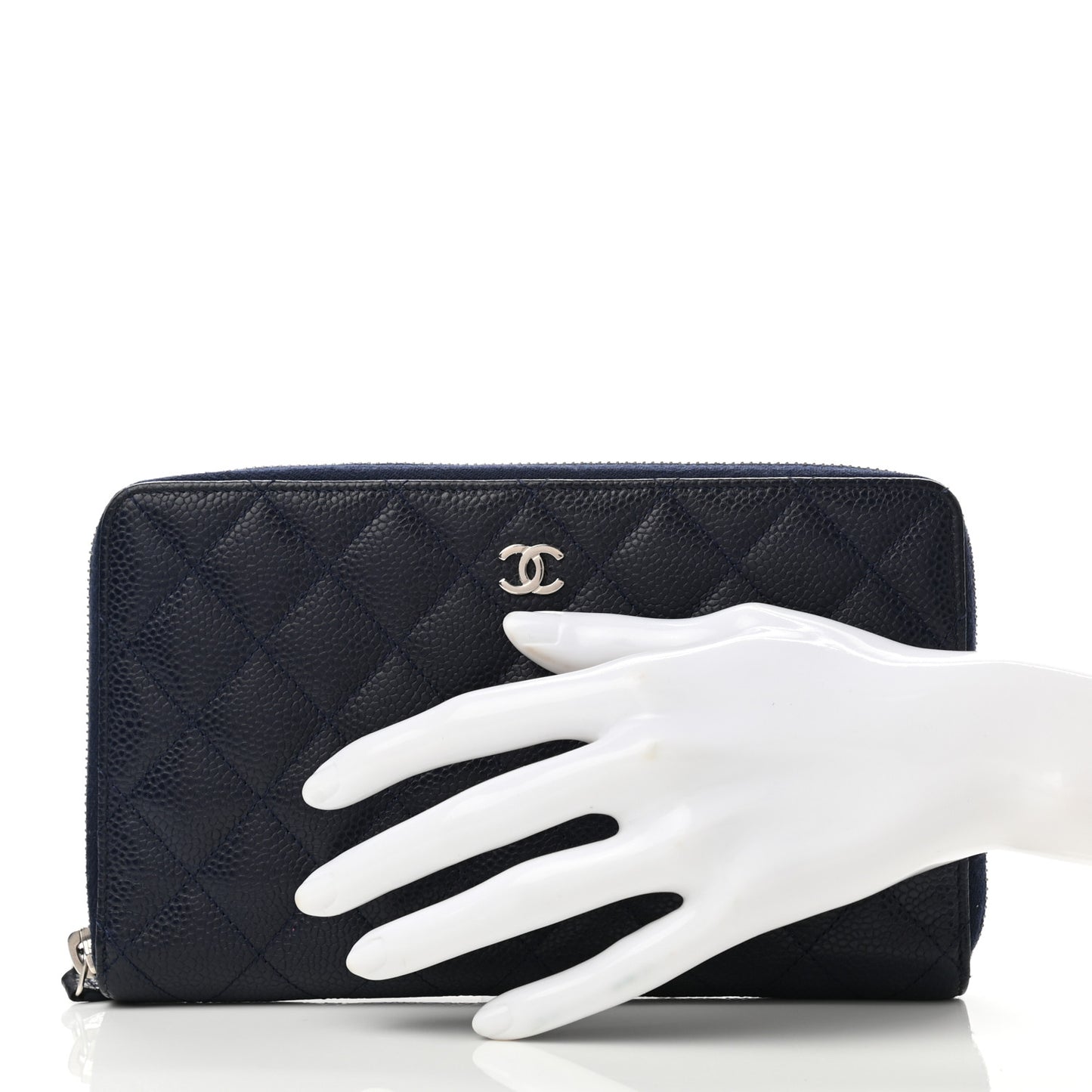 Caviar Quilted Large Zip Around Organizer Wallet Navy