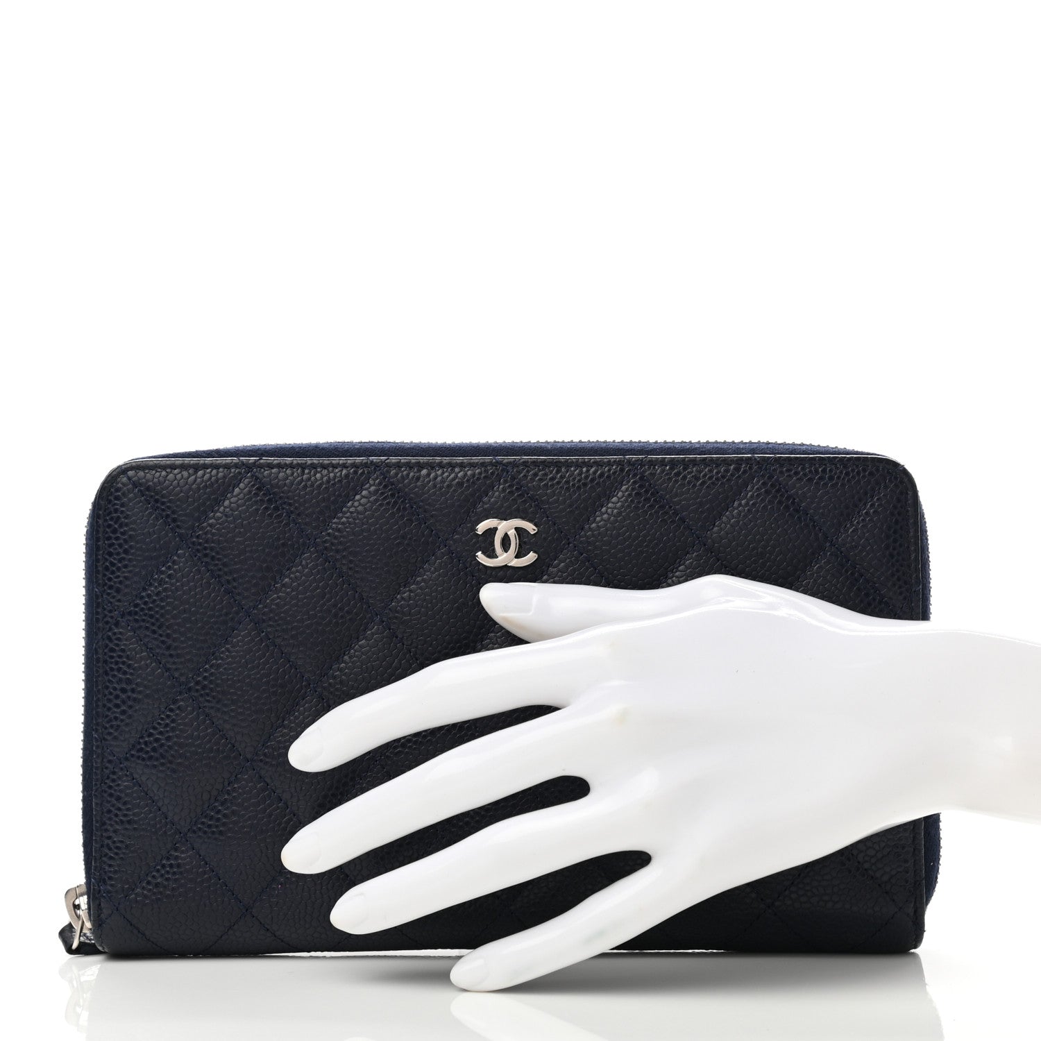 Chanel Caviar Quilted Large Zip Around Organizer Wallet Navy 2 of 11