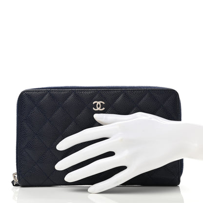 Chanel Caviar Quilted Large Zip Around Organizer Wallet Navy 2 of 11