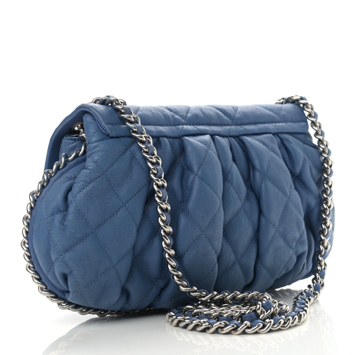 Washed Lambskin Quilted Mini Chain Around Flap Blue