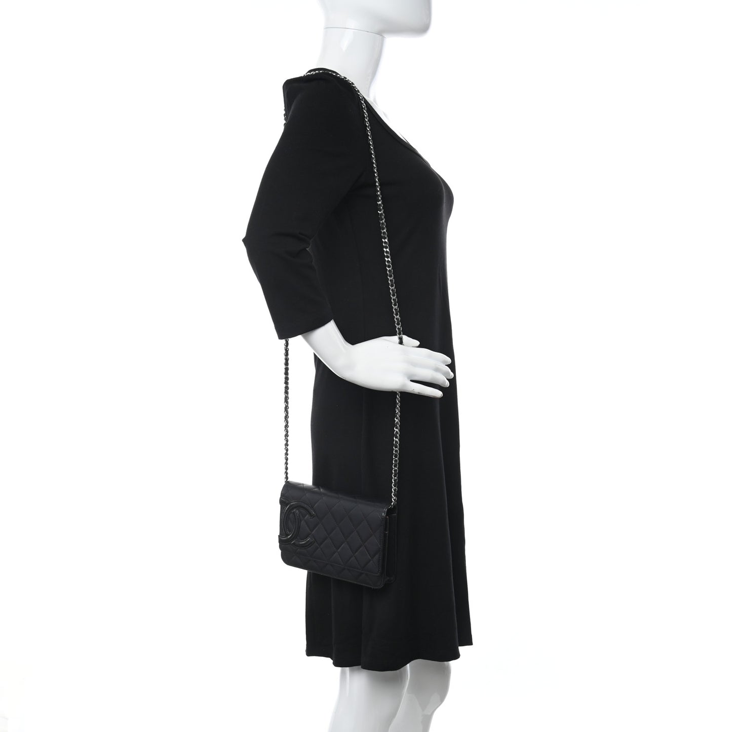 Calfskin Quilted Cambon Wallet On Chain WOC Black