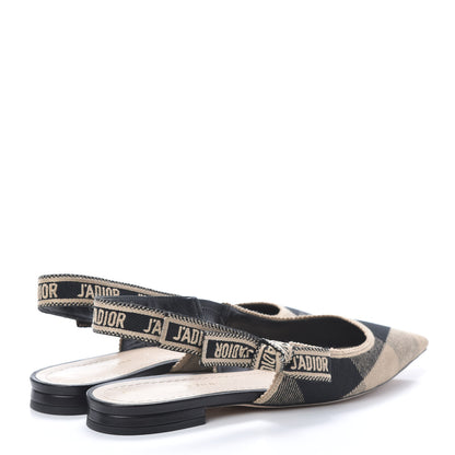 Christian Dior Cotton Ribbon Check'N'Dior J'Adior Slingback Ballet Flats 38 Black Beige 4 of 11