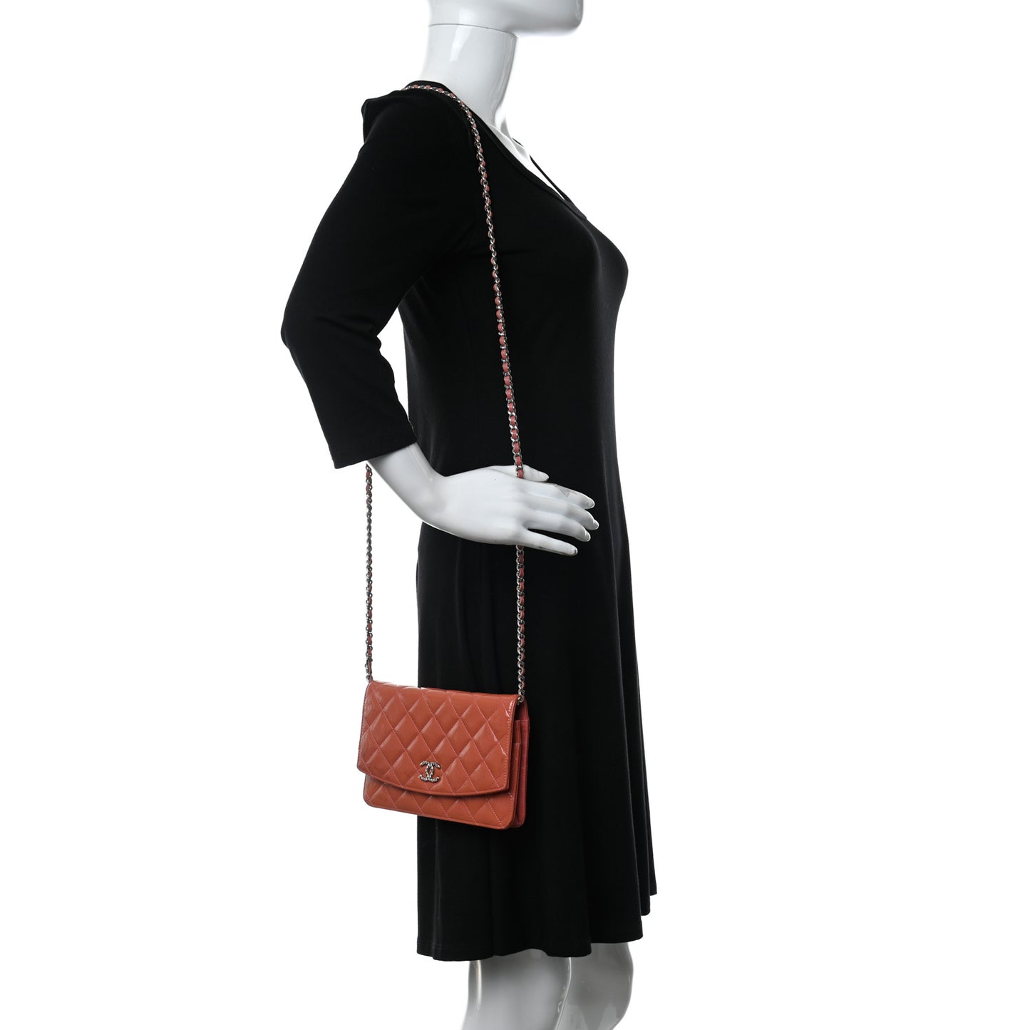 Patent Quilted Brilliant Wallet On Chain WOC Coral