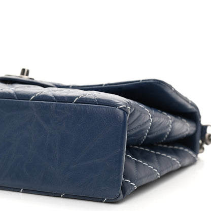 Chanel Aged Calfskin Chevron Stitched Quilted Flap Blue 10 of 10