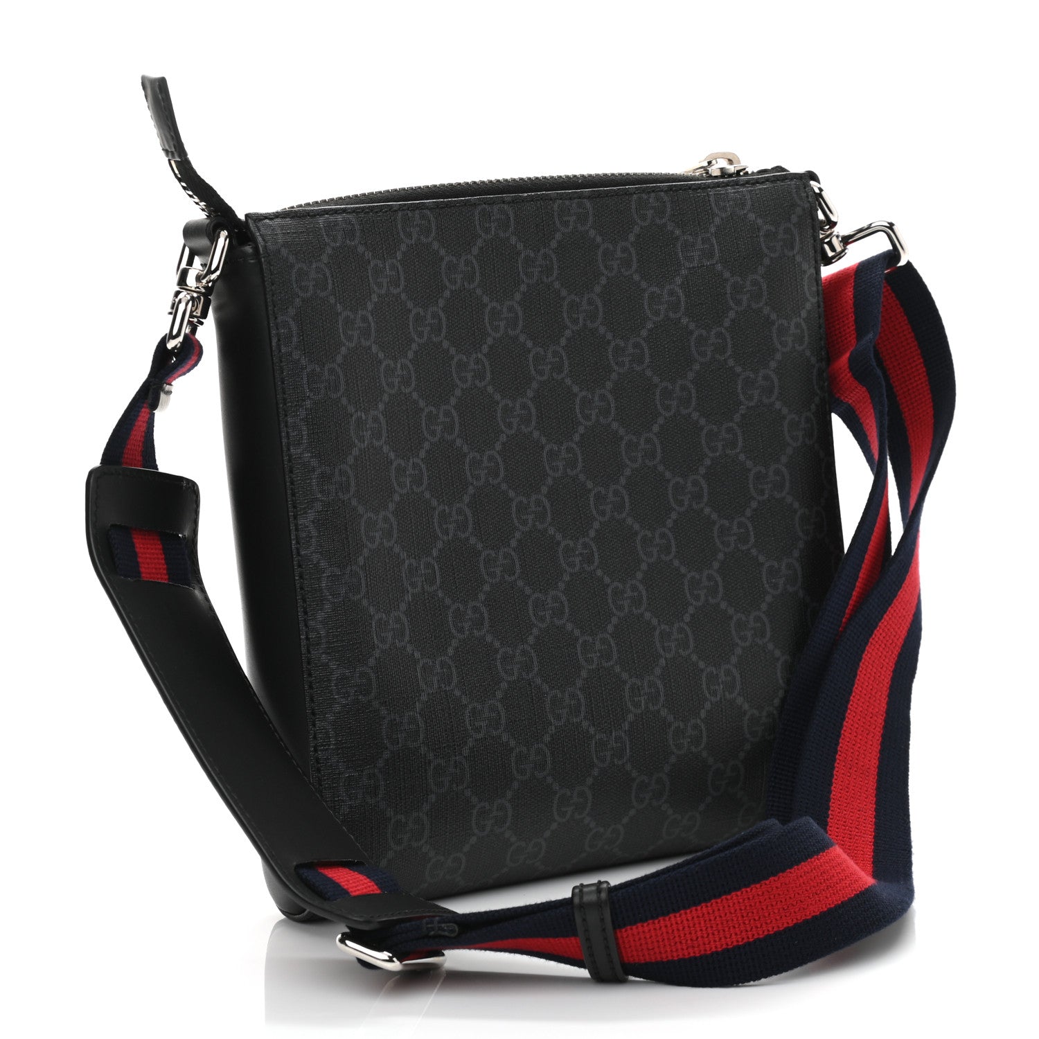 Gucci GG Supreme Monogram Web Small Flat Messenger Bag Black Grey 2 of 9