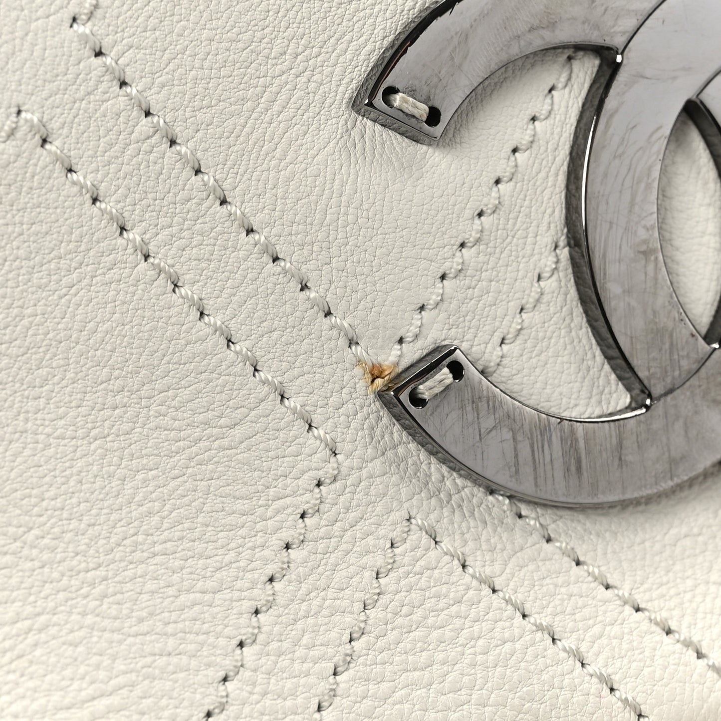 Calfskin Diamond Stitch Accordion Flap White